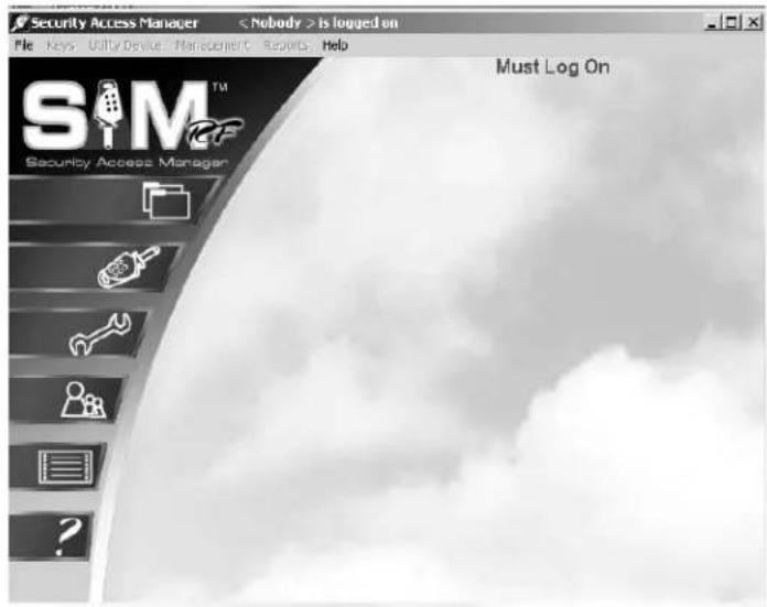 Security Access Manager is logged on File Keys Utility Device Management Reports Help SIM™ Security Access Manager Must Log On