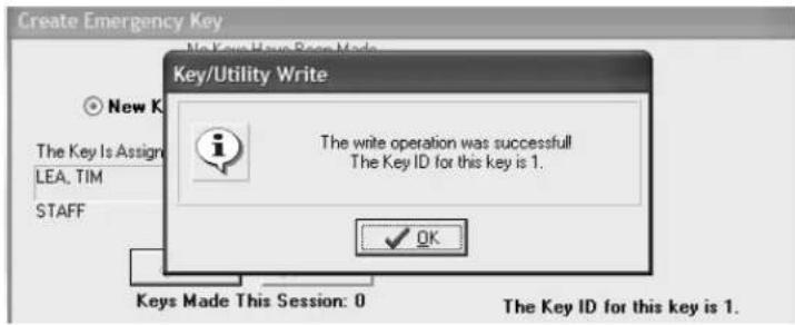 Create Emergency Key New Key Have Done Made Key/Utility Write The Key Is Assign LEA, TIM STAFF The write operation was successful The Key ID for this key is 1. OK Keys Made This Session: 0 The Key ID for this key is 1.