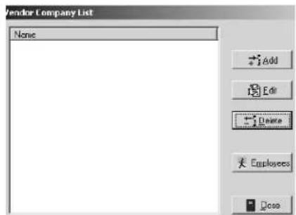 Vendor Company List Name Add Edit Delete Employees Close