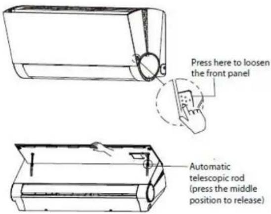Press here to loosen the front panel Automatic telescopic rod (press the middle position to release)