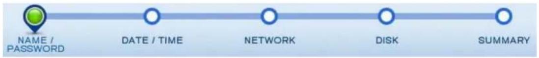 graph LR A["NAME / PASSWORD"] --> B["DATE / TIME"] B --> C["NETWORK"] C --> D["DISK"] D --> E["SUMMARY"]