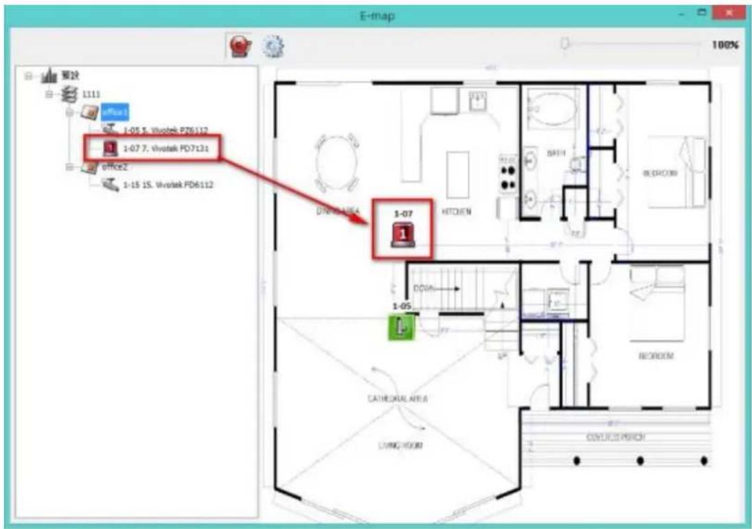E-map 100% 要设 1111 office1 1-05 5. Vivutek PZ6112 1-07 7. Vivutek PD7131 office2 1-15 1S. Vivutek PD6112 DRINKLABA 1-07 HITCHEN DOOR 1-05 CATHEDUAL AREA LYING ROOM CONTROL SWITCH