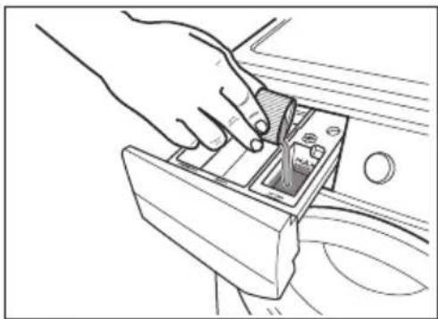 Line drawing of a hand pressing down a car intake into a compartment (no text or symbols).