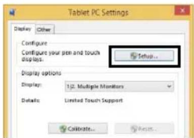 Tablet PC Settings Display Other Configure Configure your pen and touch displays. Setup... Display options Display: 1/2. Multiple Monitors Details: Limited Touch Support Calculate... Reset...
