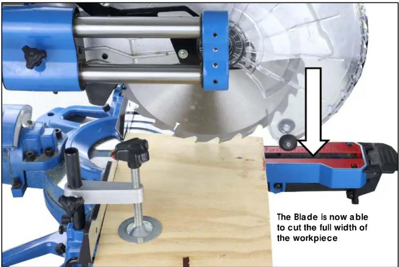 The Blade is now able to cut the full width of the workpiece
