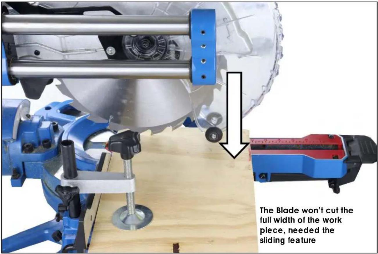 The Blade won't cut the full width of the work piece, needed the sliding feature