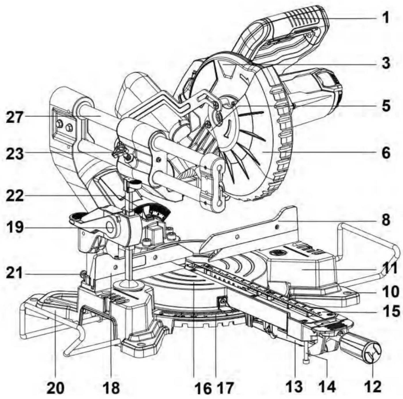 Technical diagram of a mechanical device with numbered parts for identification