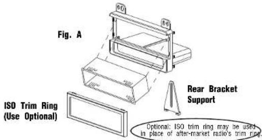 Fig. A ISO Trim Ring (Use Optional) Rear Bracket Support Optional: ISO trim ring may be used in place of after-market radio's trim ring.