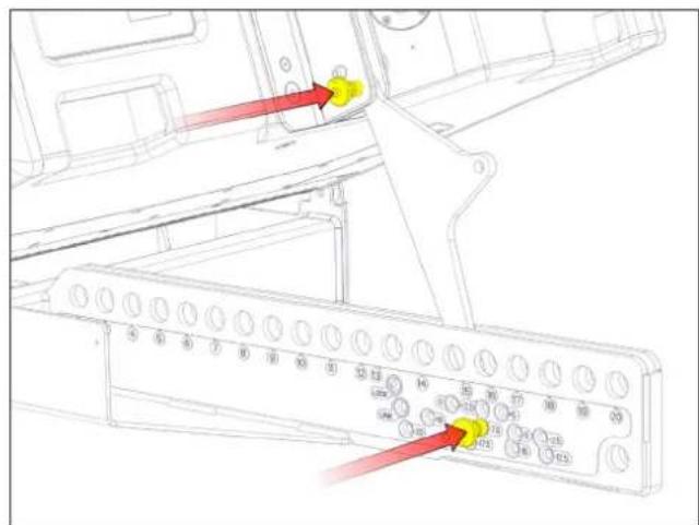 Technical diagram of a mechanical device with numbered components and red arrows indicating specific ports or connections.