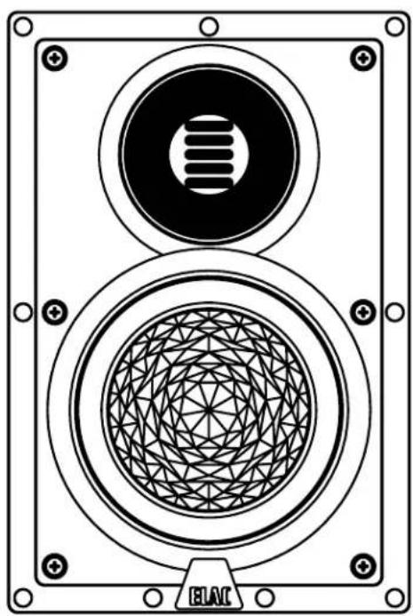 Technical diagram of a dual-tiered speaker or antenna with circular and triangular components, no text or symbols present.