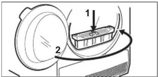 Diagram showing a device with labeled components and directional arrows, likely illustrating a process or system.