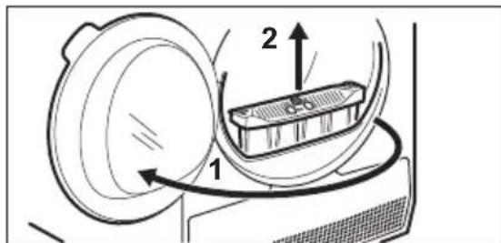 Diagram showing a device with labeled components and directional arrows, including parts numbered 1 and 2.
