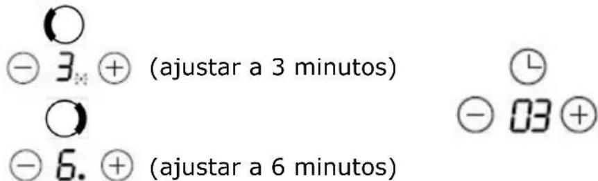 ⊖ 3. ⊕ (ajustar a 3 minutos) ⊖ 6. ⊕ (ajustar a 6 minutos)