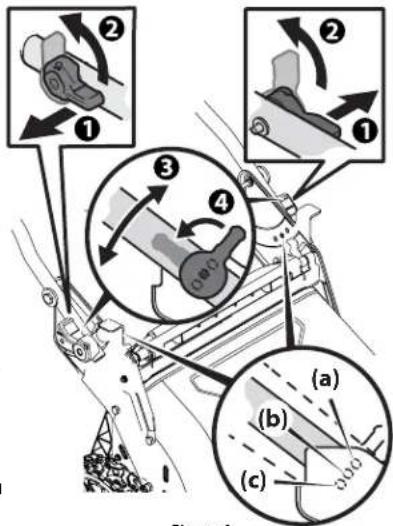 Diagram illustrating mechanical assembly steps with labeled components and directional arrows indicating motion