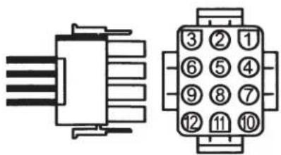 Diagram of a dual-pin electrical connector with numbered pins for identification