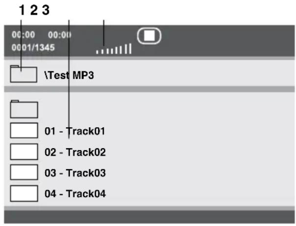 1 2 3 00:00 00:00 0001/1345 \Test MP3 01 - Track01 02 - Track02 03 - Track03 04 - Track04