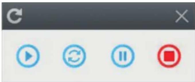 Screenshot of a software interface with four playback and sync icons, including play button, refresh, pause, and stop.