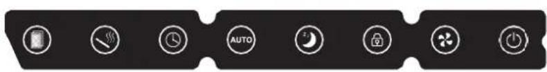 Black padlock icon strip with eight function icons including phone, alarm, timer, auto, moon, lock, fan, and power.