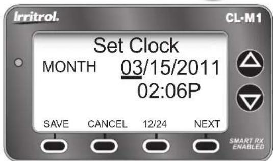 Irritrol. Set Clock MONTH 03/15/2011 02:06P SAVE CANCEL 12/24 NEXT SMART RX ENABLED CL-M1