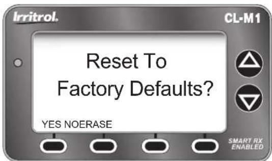 Irritrol. Reset To Factory Defaults? YES NOERASE SMART RX ENABLED