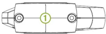 Top-down schematic of a vehicle or road with two circular components and a numbered marker (1) on the side, no text or symbols present.
