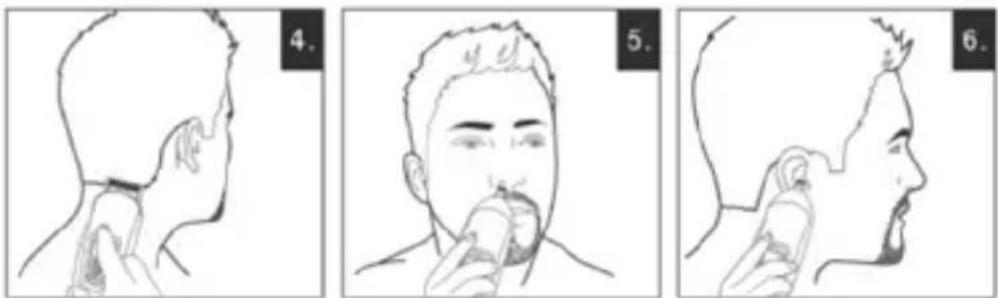 Illustration showing a person applying facial contour to their neck, labeled 4 through 6.