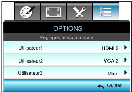 OPTOMA EH319USTi - OPTIONS | Reglages télécommande - 1