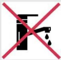 Prohibition sign with faucet and water drop symbol crossed out by red X