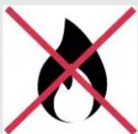 Warning symbol with flame and red X mark, indicating no fire or explosion hazard