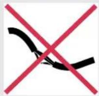 Prohibition sign with red X and black curved line, indicating no change or restriction