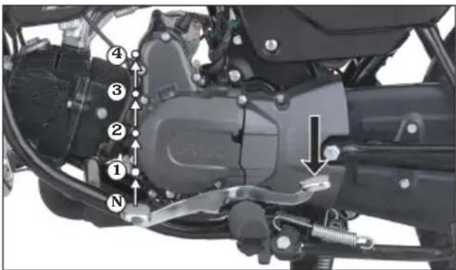 Labeled mechanical assembly diagram showing components numbered 1 to 4 with arrows indicating parts of a motor or engine.