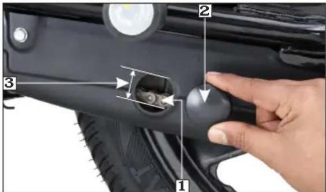 Close-up of a car's side panel with numbered parts and directional arrows indicating adjustment or assembly.
