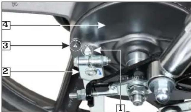 Technical diagram of a vehicle brake system with numbered components and directional arrows indicating motion or assembly.