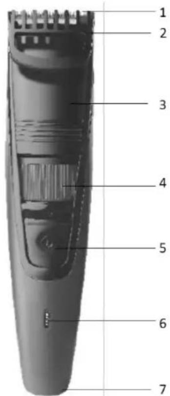 Labeled diagram of a hairbrush with numbered parts for identification