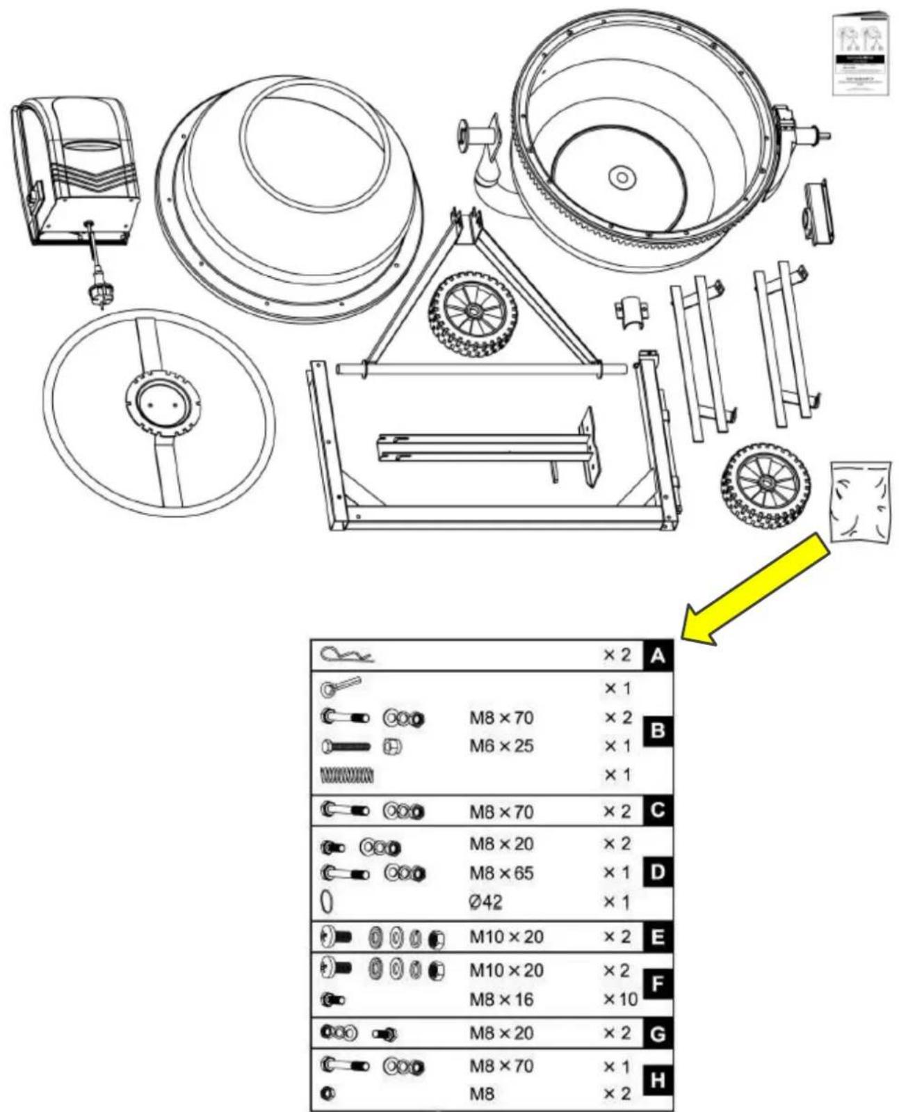 Technical diagram of a mechanical assembly with labeled components and a zoomed-in panel showing motor size and torque specifications.
