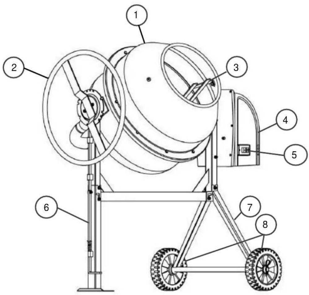 Technical diagram of a mechanical device with numbered components for identification
