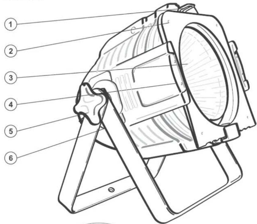 Technical diagram of a mechanical device with numbered parts labeled 1 through 6