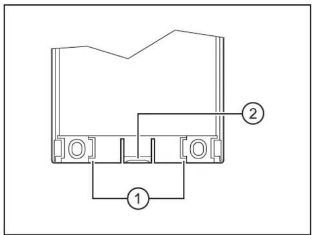 Technical diagram of a mechanical or electrical component with labeled parts 1 and 2