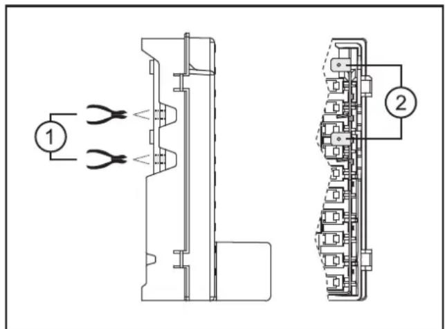 Technical diagram showing two electrical connector assemblies with labeled components and connection points