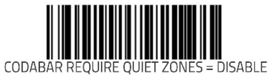 CODABAR REQUIRE QUIET ZONES = DISABLE