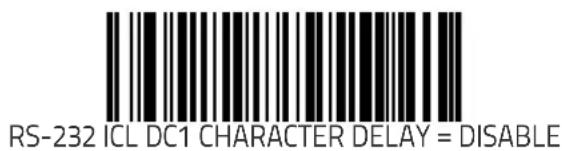 RS-232 ICL DC1 CHARACTER DELAY = DISABLE