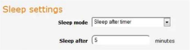 Sleep settings Sleep mode Sleep after timer Sleep after 5 minutes