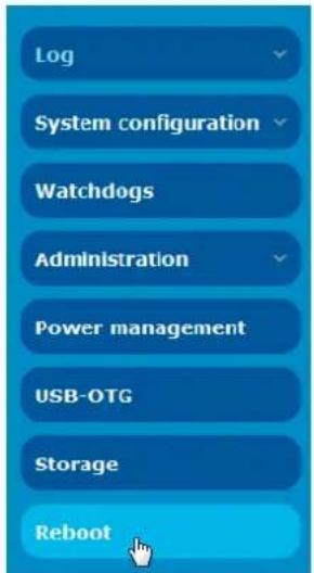 Log System configuration Watchdogs Administration Power management USB-OTG Storage Reboot
