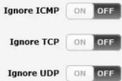 Ignore ICMP ON OFF Ignore TCP ON OFF Ignore UDP ON OFF