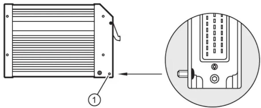 Technical diagram showing a heat exchanger component with labeled parts and an inset view of its internal structure.