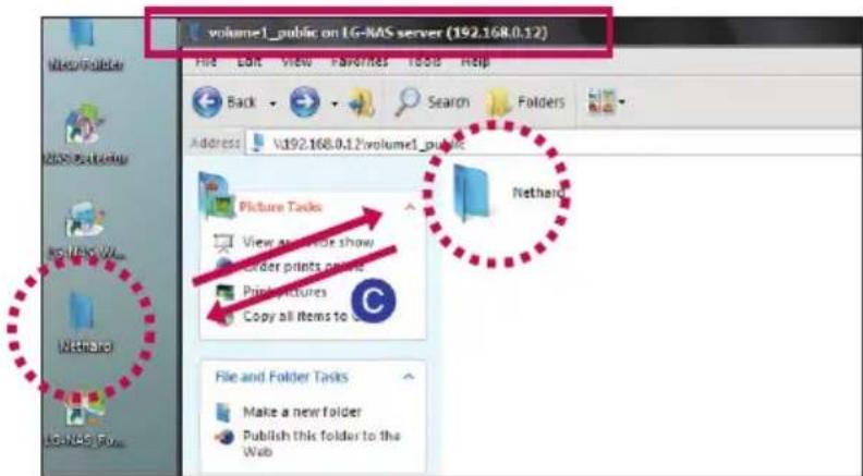 volume1_public on LG-NAS server (192.168.0.12) File Edit View Favorites Tools Help Back Search Folders Address V:\192.168.0.12\volume1_public Picture Tasks View all video shows Order prints news Print pictures Copy all items to C Netherland File and Folder Tasks Make a new folder Publish this folder to the Web