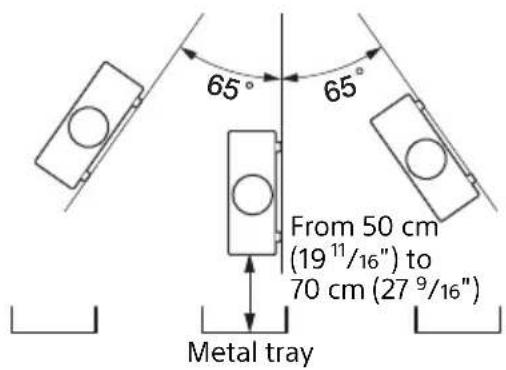 65° 65° From 50 cm (19 11/16") to 70 cm (27 9/16") Metal tray