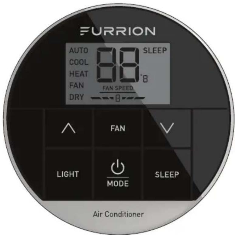 FURRION AUTO 88 SLEEP COOL 88 °8 HEAT FAN FAN SPEED DRY 8°8 A FAN LIGHT MODE SLEEP Air Conditioner