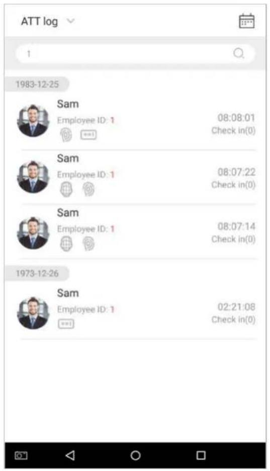 ATT log 1 1983-12-25 Sam Employee ID: 1 08:08:01 Check in(0) Sam Employee ID: 1 08:07:22 Check in(0) Sam Employee ID: 1 08:07:14 Check in(0) 1973-12-26 Sam Employee ID: 1 02:21:08 Check in(0)
