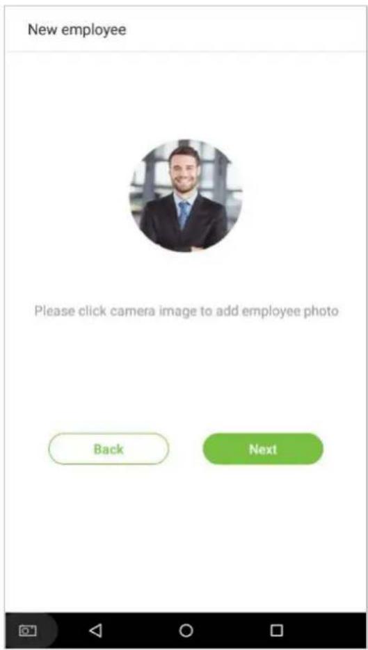 New employee Please click camera image to add employee photo Back Next